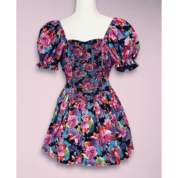 Girls 1980’s Party Dress Amy Byer California Colorful Floral Puff Sleeves Sz 10 - Picture 1 of 16